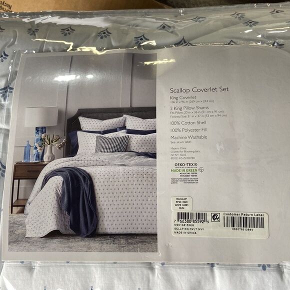 Sky Scallop REVERSIBLE King COVERLET Coverlet & 2 Shams Set - Picture 4 of 5